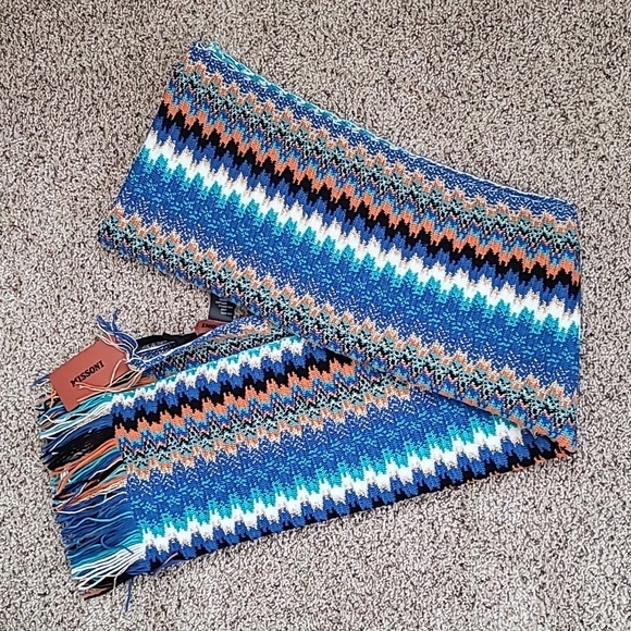 Missoni Fringe Metallic Crochet Knit Scarf - Picture 1 of 14